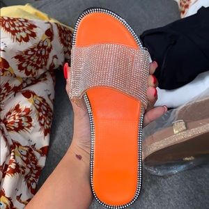 Never worn sparkly orange slides